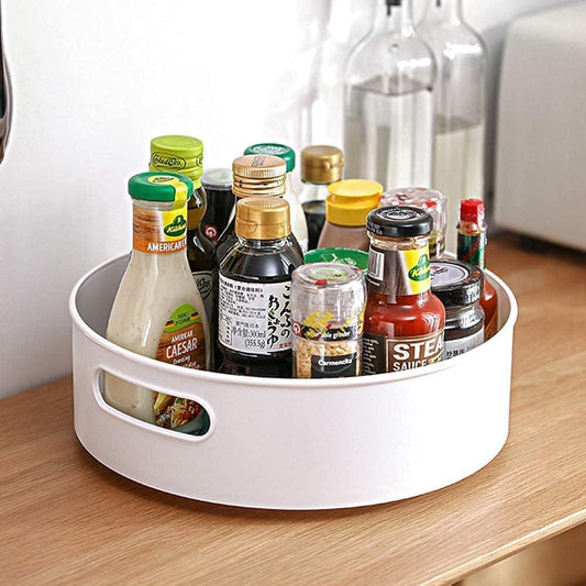 Multi-Purpose 360 degree Rotating Organizer Tray Use for Spice Rack, Cosmetic Organizer and Many more (Off-White Cream)