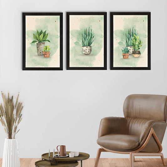 Watercolor Flower Pot Set of 3 Satin Matt Texture UV Art Painting