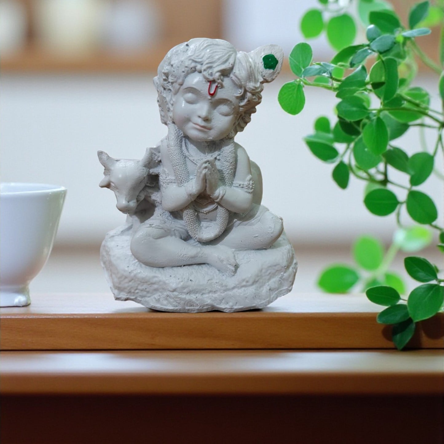 Nook & Nettle Handcrafted Cute White Bal Krishna Ji Cow Statue