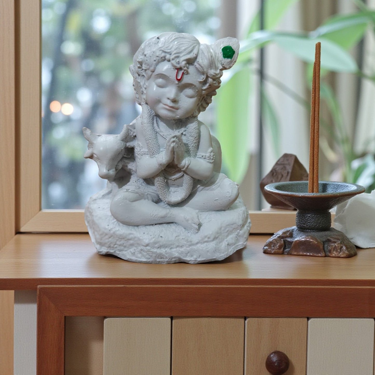 Nook & Nettle Handcrafted Cute White Bal Krishna Ji Cow Statue