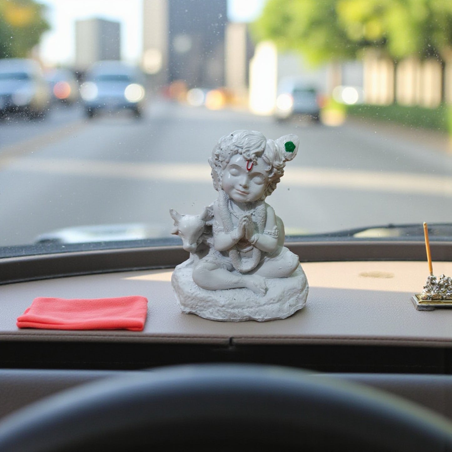 Nook & Nettle Handcrafted Cute White Bal Krishna Ji Cow Statue