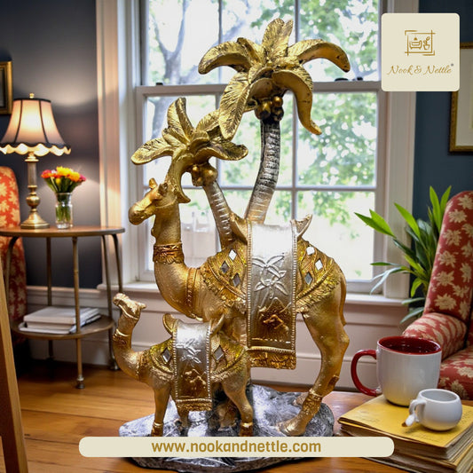 N&N Handcrafted Royal Camel Family Showpiece – Home & Office Decor