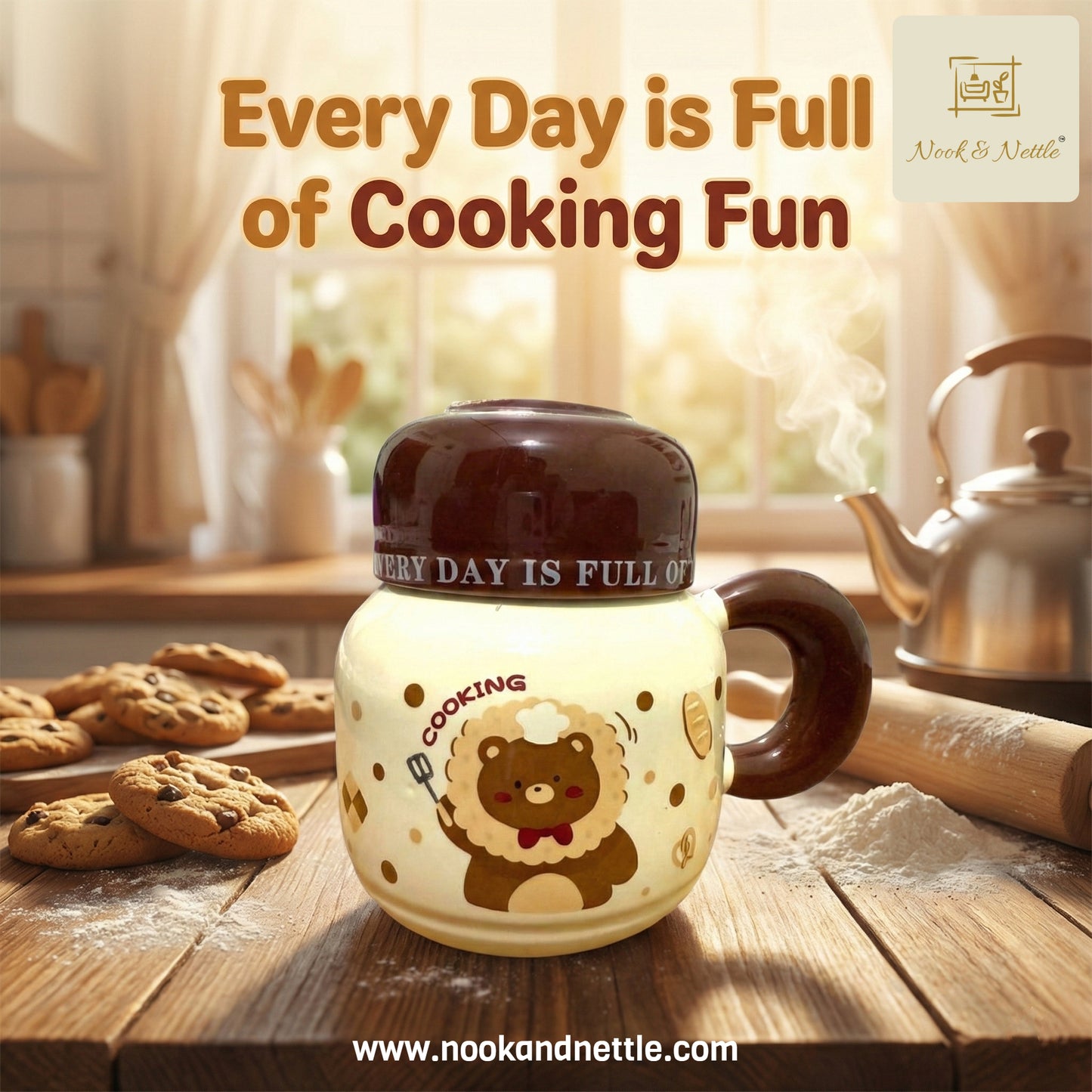 N&N Bear Chef Ceramic Coffee Mug with Lid