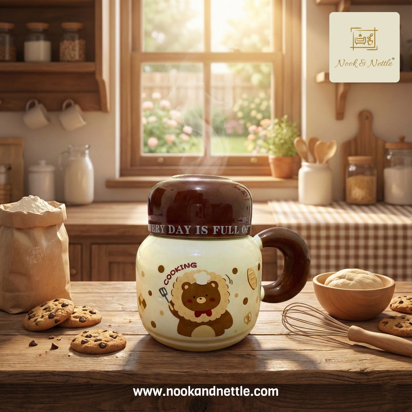 N&N Bear Chef Ceramic Coffee Mug with Lid