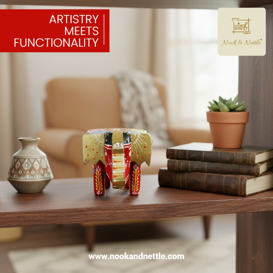 N&N Handcrafted Wooden Elephant Stool
