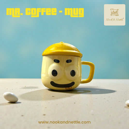 N&N Smiley Face Ceramic Mug with Lid – Fun Yellow Coffee Cup