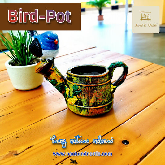 N&N Handcrafted Watering Can with Bird Planter Pot for Home & Office Décor