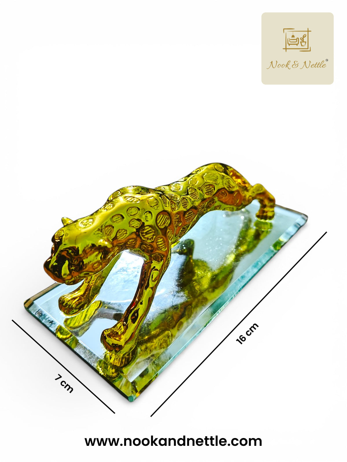 N&N Golden Jaguar Decorative Showpiece – Luxury Glass Base Accent