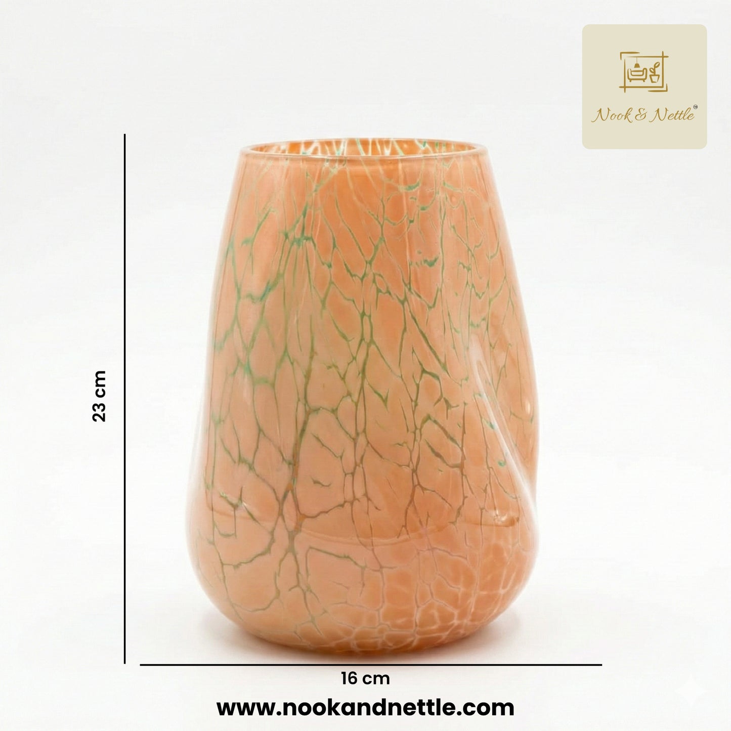 N&N Crackle Finish Glass Vase – Elegant Peach Decorative Vase