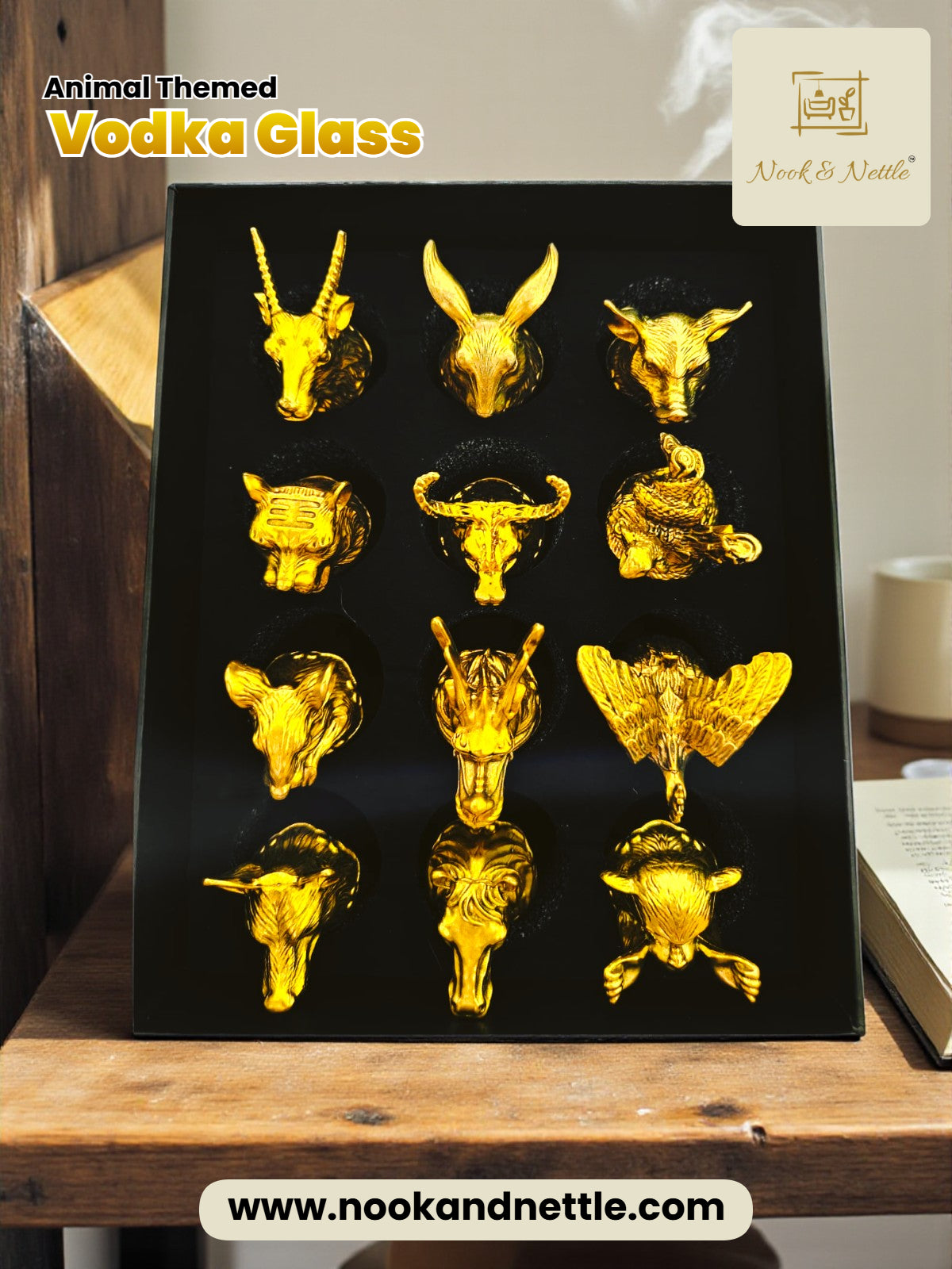 N&N Animal-Themed Vodka Shot Glass Set – Luxury Gold Base Drinkware