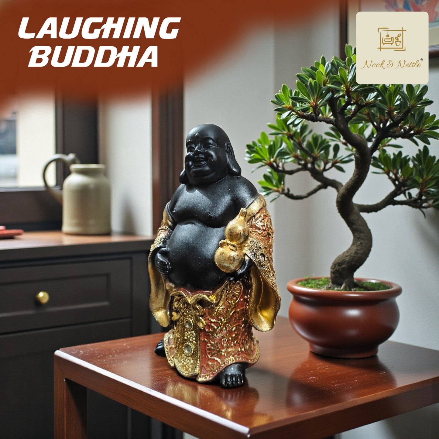 N&N Laughing Buddha Showpiece – Prosperity & Good Luck Decorative Figurine