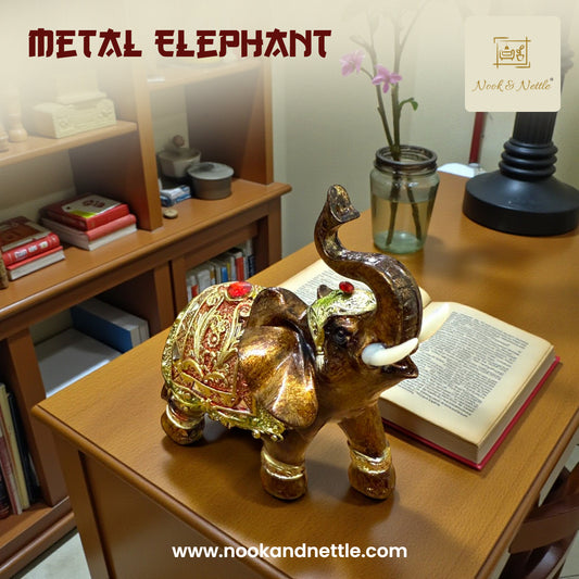 N&N Metal Elephant Figurine – Royal Gold Embellished Décor