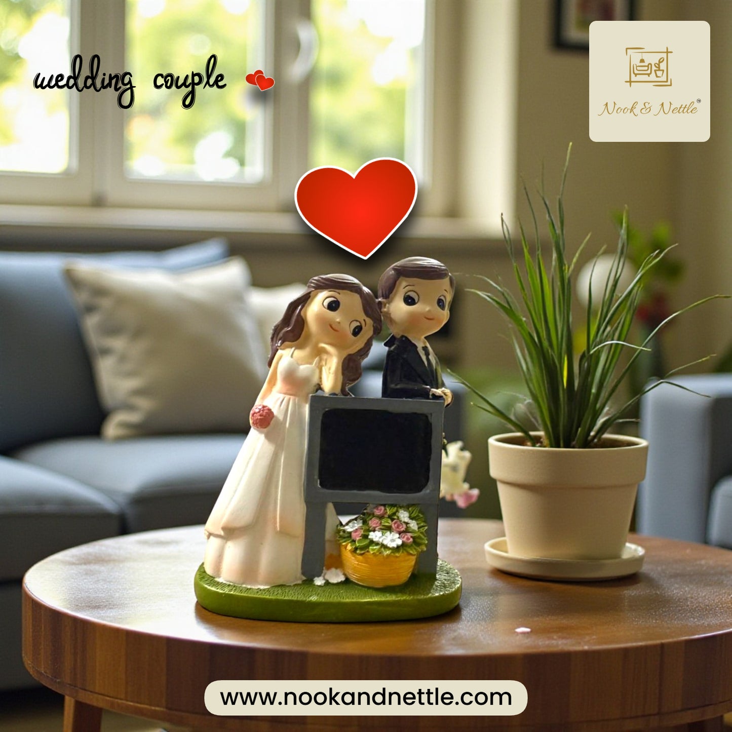 N&N Romantic Couple Figurine with Message Board – Wedding Décor Accent