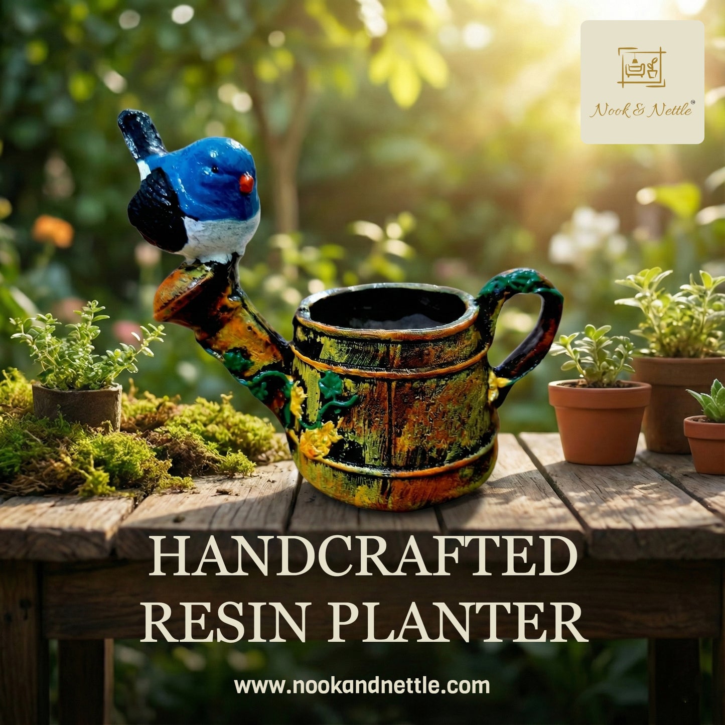 N&N Handcrafted Watering Can with Bird Planter Pot for Home & Office Décor