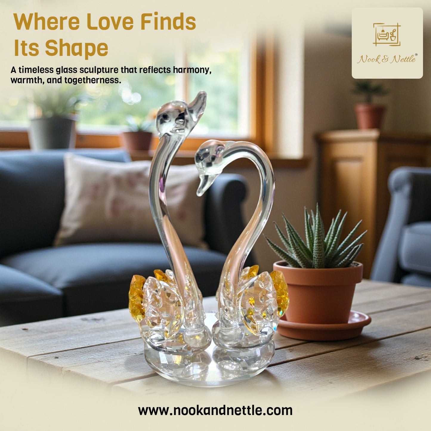 N&N Crystal Swan Couple Showpiece – Elegant Decorative Figurine