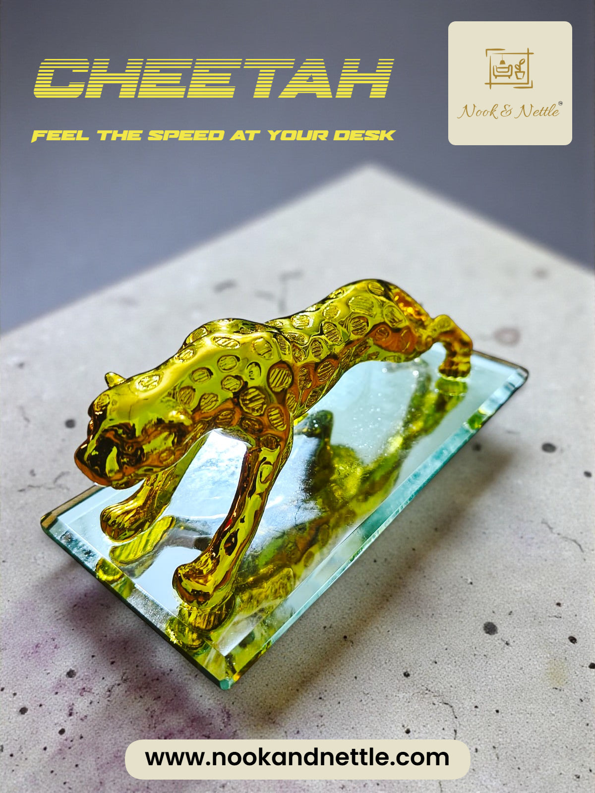 N&N Golden Jaguar Decorative Showpiece – Luxury Glass Base Accent
