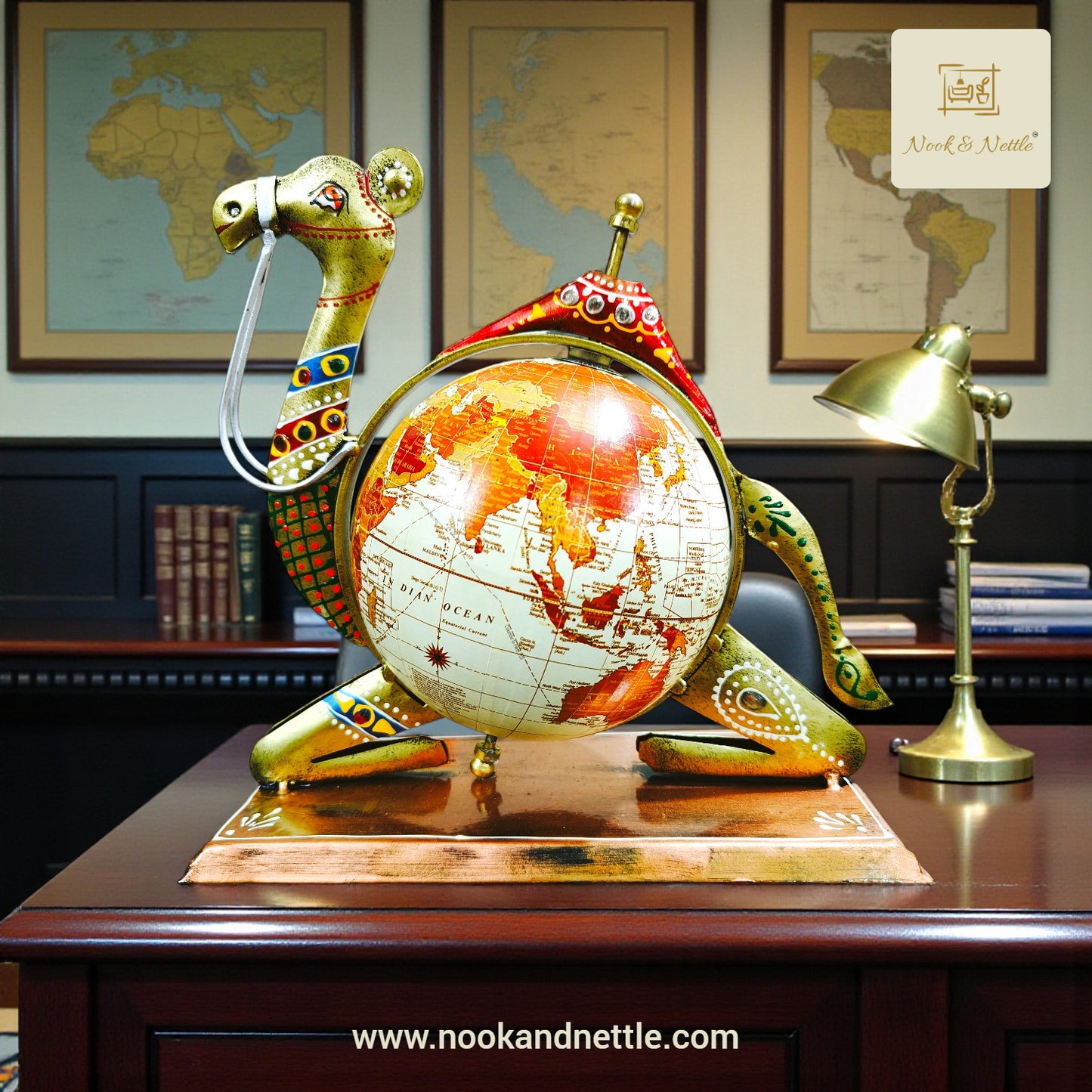 N&N Multicolor Hand-Painted Metal Camel Globe