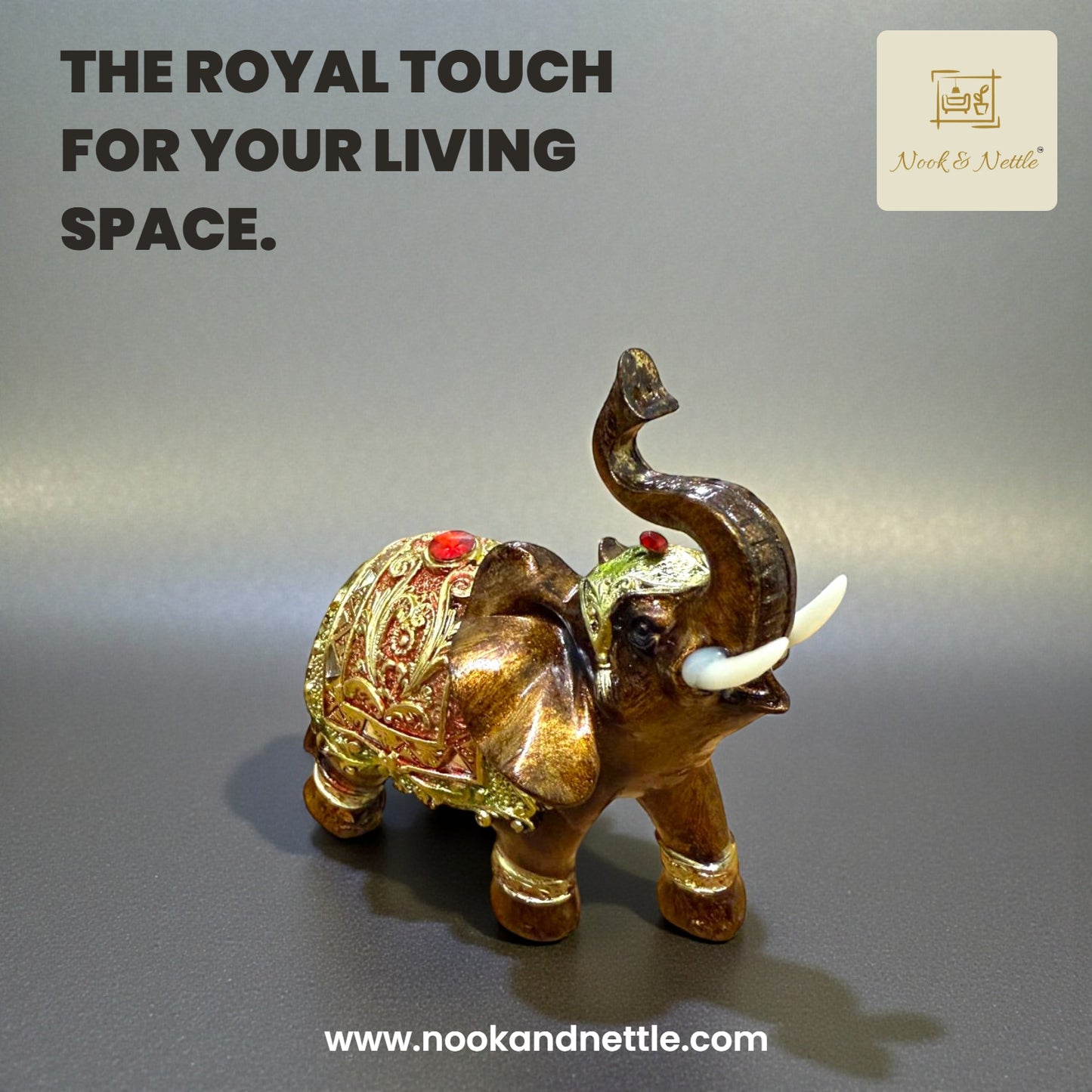 N&N Metal Elephant Figurine – Royal Gold Embellished Décor