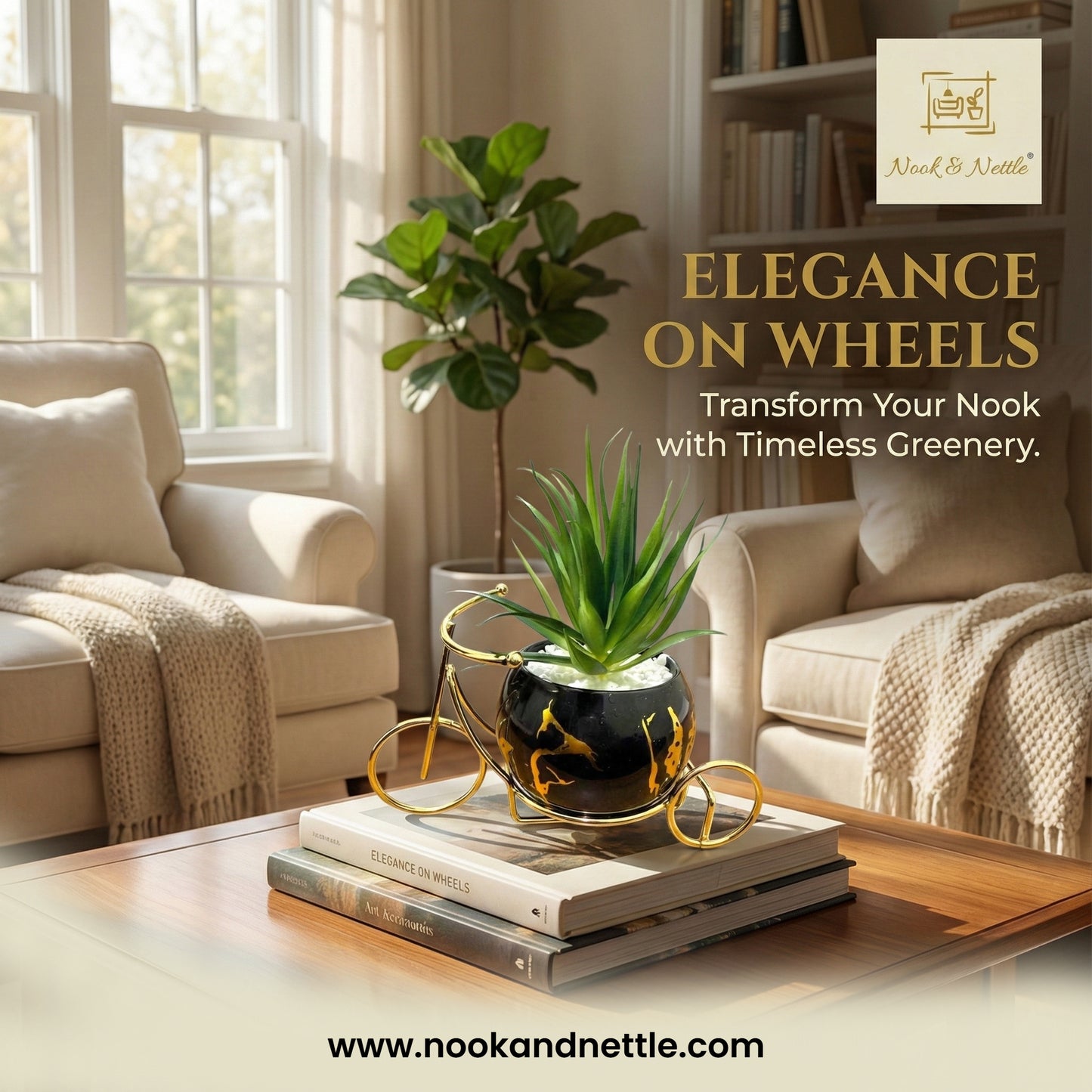 N&N Bicycle Planter Table Décor – Black & Gold Finish