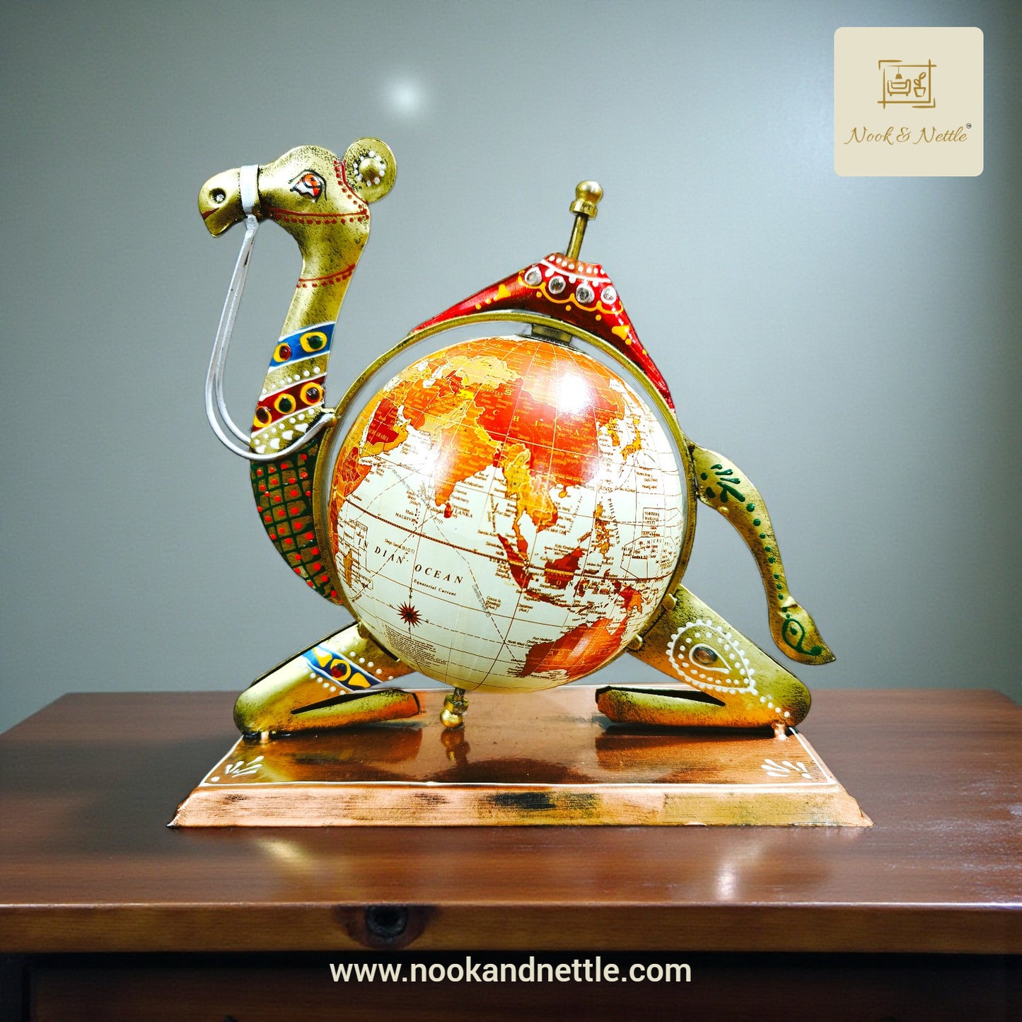 N&N Multicolor Hand-Painted Metal Camel Globe