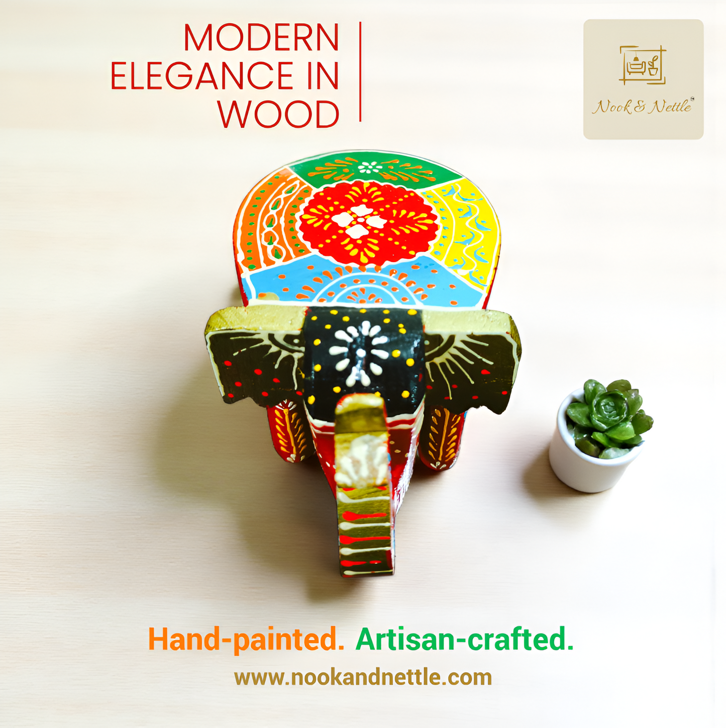 N&N Handcrafted Wooden Elephant Stool