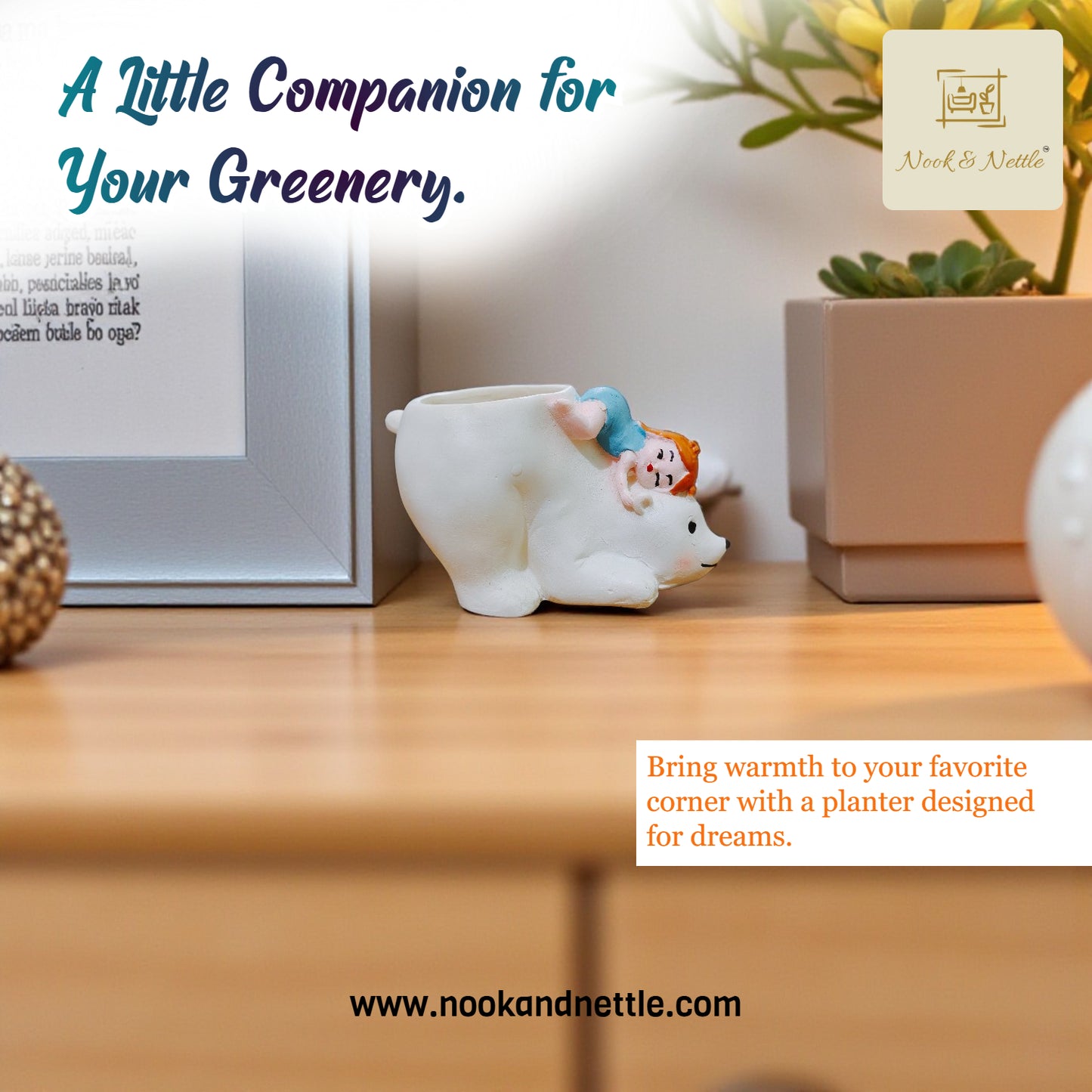 N&N Handcrafted Baby Girl on Bear Planter Pot for Home & Office Décor