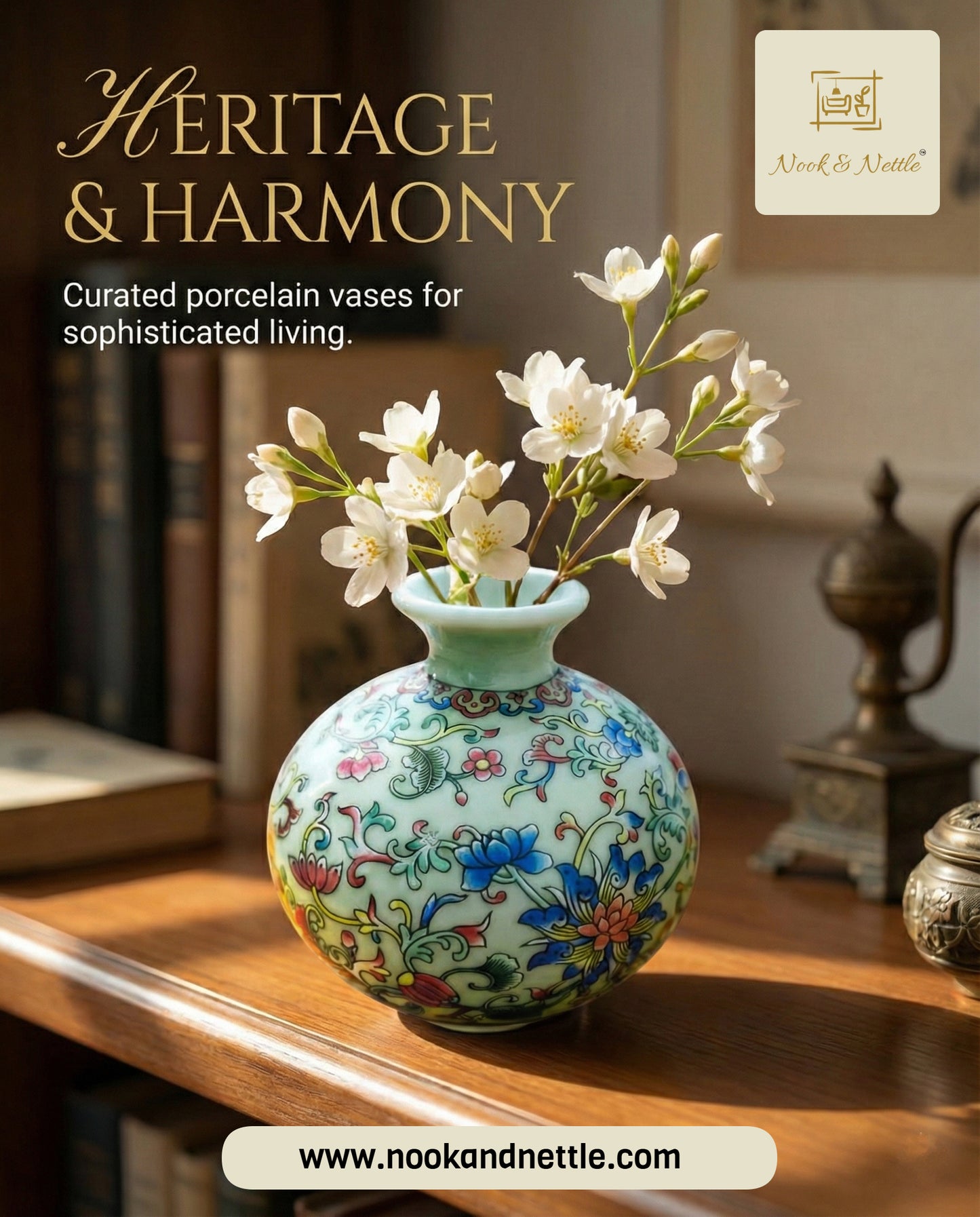 N&N Floral Ceramic Mini Vase – Elegant Decorative Tabletop Vase