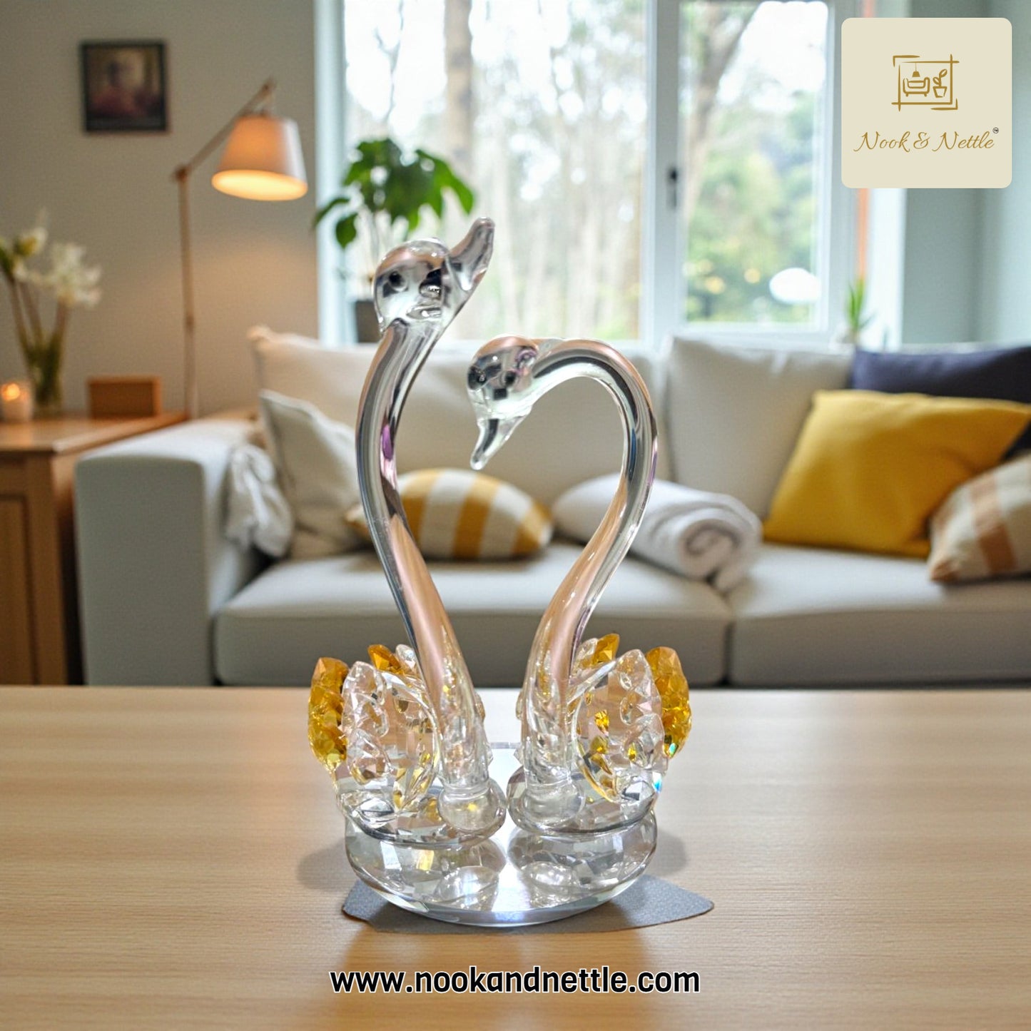N&N Crystal Swan Couple Showpiece – Elegant Decorative Figurine