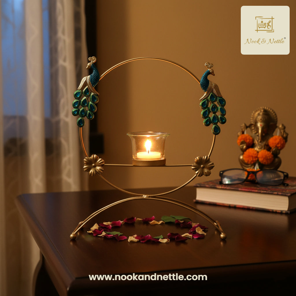 N&N Handcrafted Peacock Tealight Holder