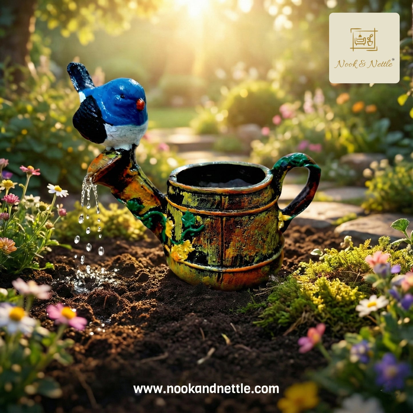 N&N Handcrafted Watering Can with Bird Planter Pot for Home & Office Décor
