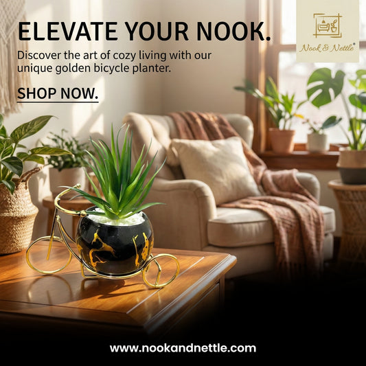 N&N Bicycle Planter Table Décor – Black & Gold Finish