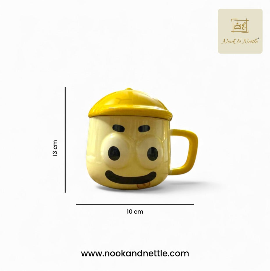 N&N Smiley Face Ceramic Mug with Lid – Fun Yellow Coffee Cup