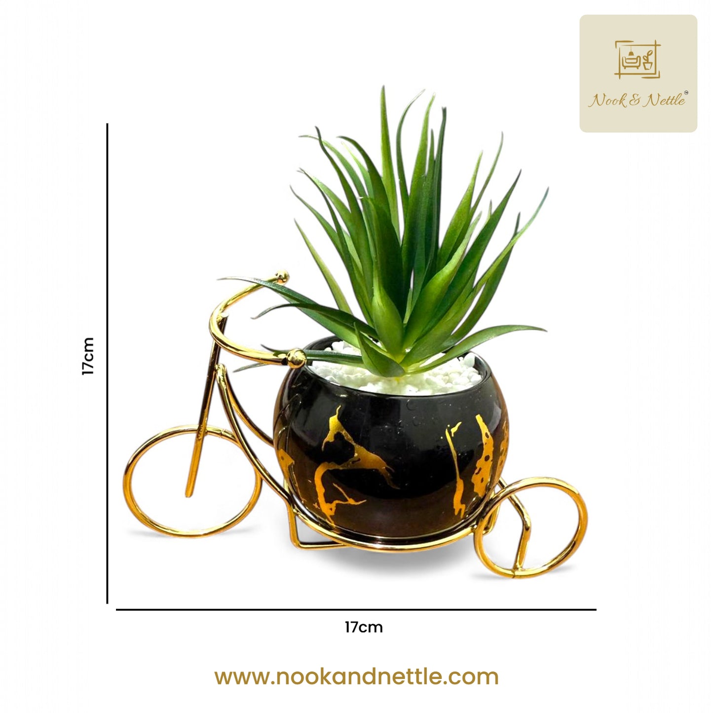 N&N Bicycle Planter Table Décor – Black & Gold Finish
