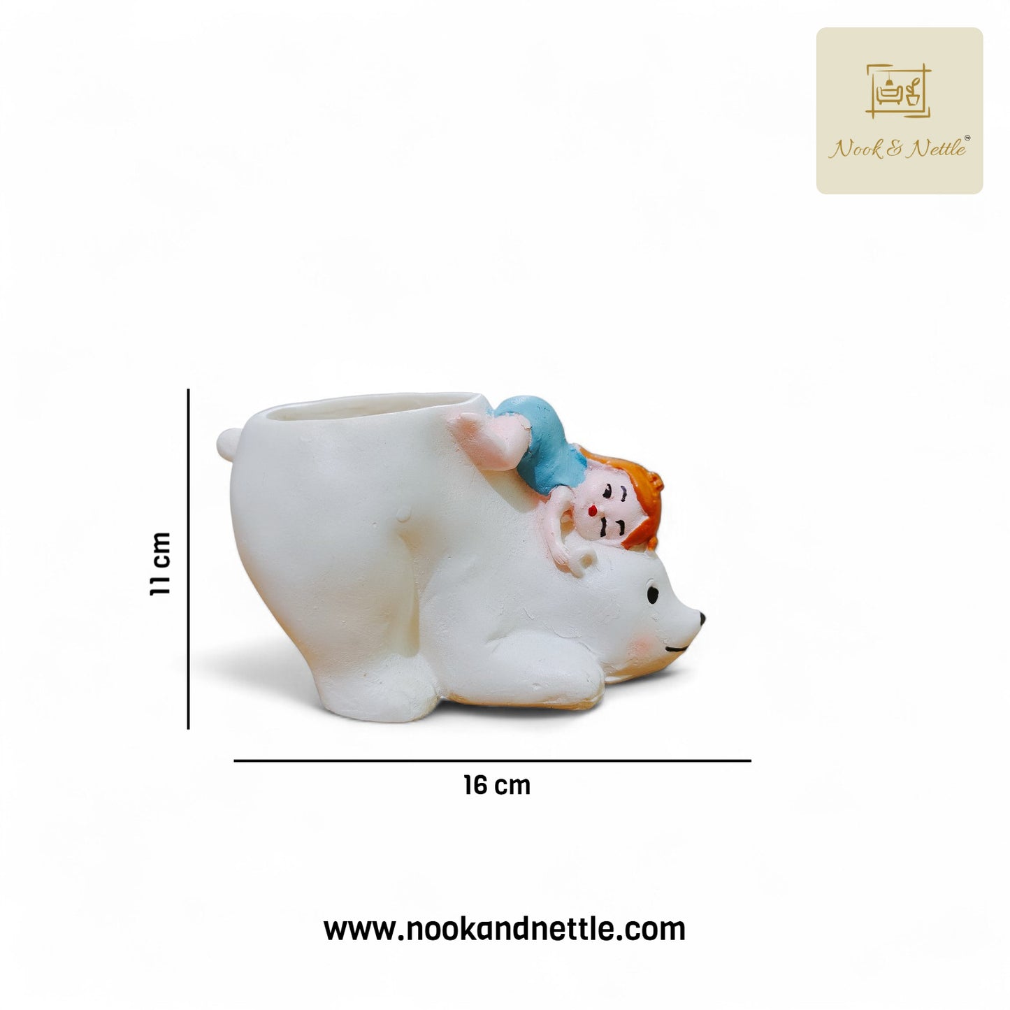 N&N Handcrafted Baby Girl on Bear Planter Pot for Home & Office Décor
