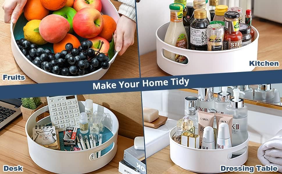 Multi-Purpose 360 degree Rotating Organizer Tray Use for Spice Rack, Cosmetic Organizer and Many more (Off-White Cream)
