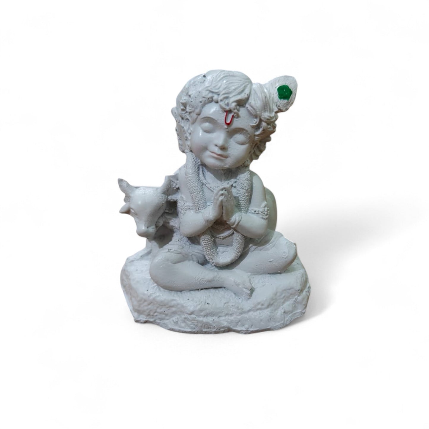 Nook & Nettle Handcrafted Cute White Bal Krishna Ji Cow Statue